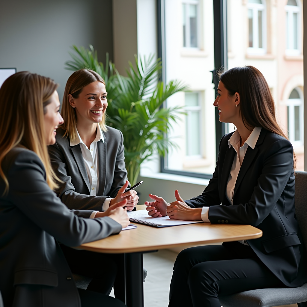 Professional nonprofit leader having a productive conversation with foundation program officer in a modern office setting, discussing grant opportunities and building collaborative partnership
