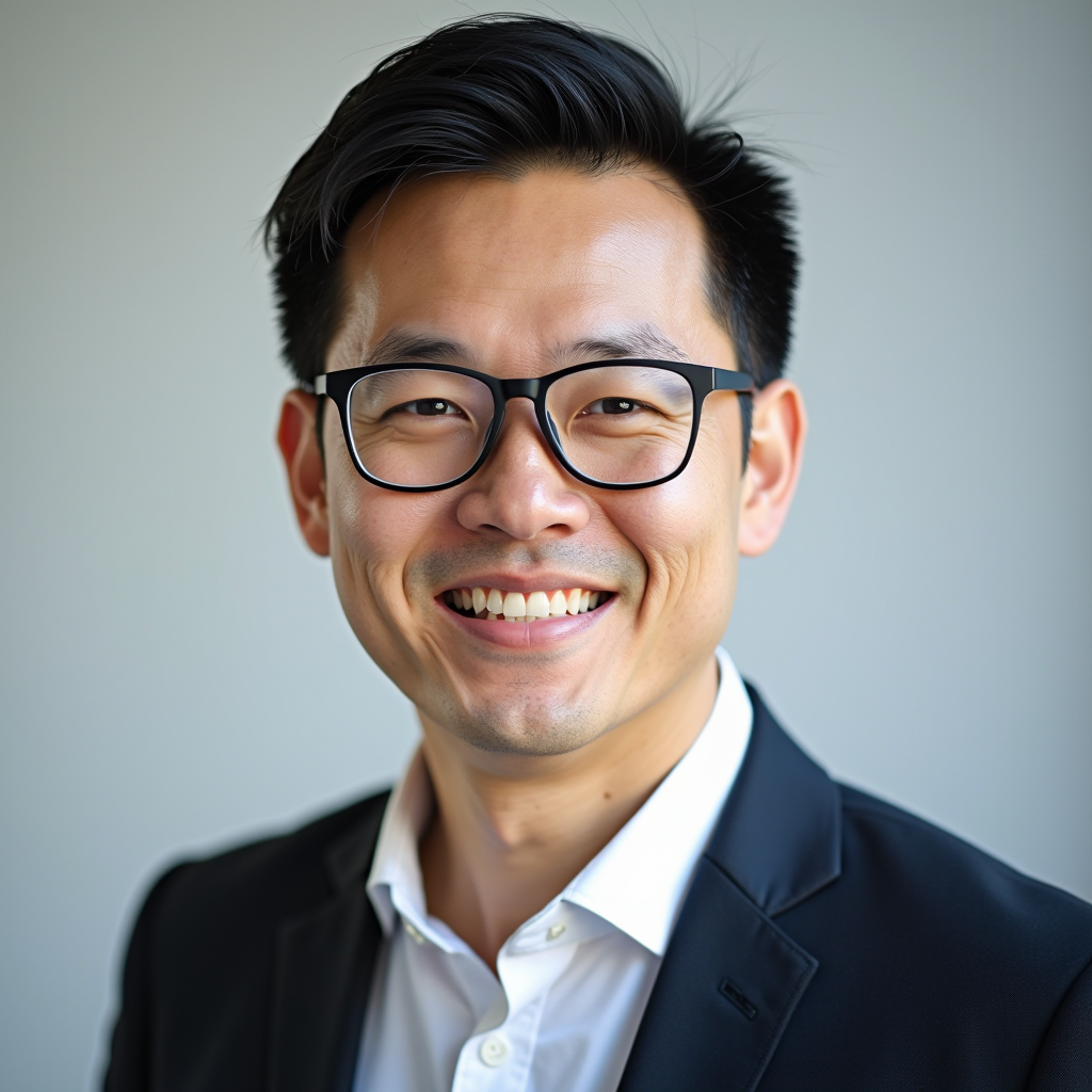 Professional headshot of Michael Chen, research and strategy director, wearing glasses and business casual attire